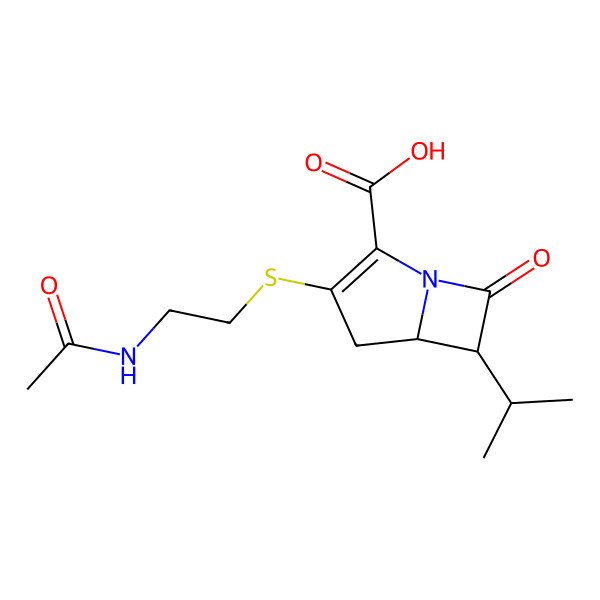 2D Structure of (5R,6R)-3-((2-(Acetylamino)ethyl)thio)-6-(1-methylethyl)-7-oxo-1-azabicyclo(3.2.0)hept-2-ene-2-carboxylic acid
