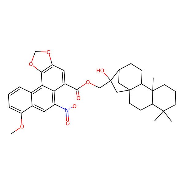 2D Structure of [(1S,4R,9R,10R,13R,14R)-14-hydroxy-5,5,9-trimethyl-14-tetracyclo[11.2.1.01,10.04,9]hexadecanyl]methyl 8-methoxy-6-nitronaphtho[1,2-e][1,3]benzodioxole-5-carboxylate