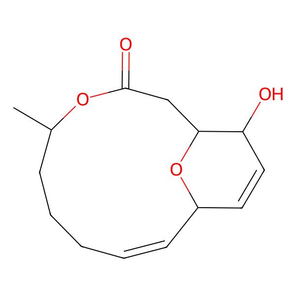2D Structure of (1S,5S,9E,11S,14S)-14-hydroxy-5-methyl-4,15-dioxabicyclo(9.3.1)pentadeca-9,12-dien-3-one