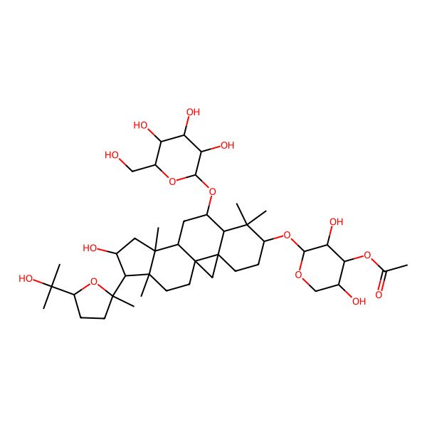 2D Structure of [3,5-Dihydroxy-2-[[14-hydroxy-15-[5-(2-hydroxypropan-2-yl)-2-methyloxolan-2-yl]-7,7,12,16-tetramethyl-9-[3,4,5-trihydroxy-6-(hydroxymethyl)oxan-2-yl]oxy-6-pentacyclo[9.7.0.01,3.03,8.012,16]octadecanyl]oxy]oxan-4-yl] acetate