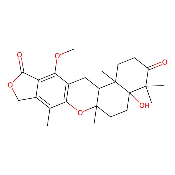 2D Structure of (4aS,6aS,13aR,13bR)-1,4,4a,5,6,6a,9,13,13a,13b-Decahydro-4a-hydroxy-12-methoxy-4,4,6a,8,13b-pentamethyl-2H-benzo(a)furo(3,4-i)xanthene-3,11-dione