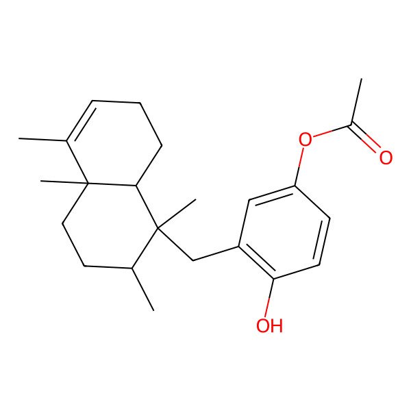 2D Structure of 1,4-Benzenediol, 2-(((1R,2S,4aS,8aS)-1,2,3,4,4a,7,8,8a-octahydro-1,2,4a,5-tetramethyl-1-naphthalenyl)methyl)-, 4-acetate