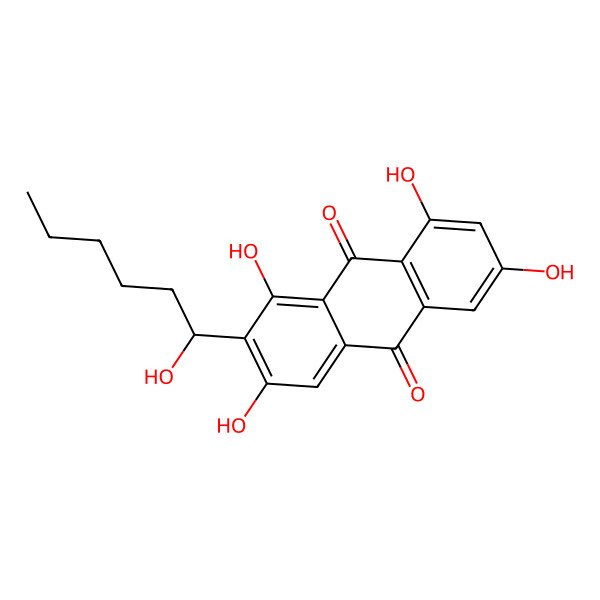 2D Structure of 1,3,6,8-Tetrahydroxy-2-(1-hydroxyhexyl)anthracene-9,10-dione