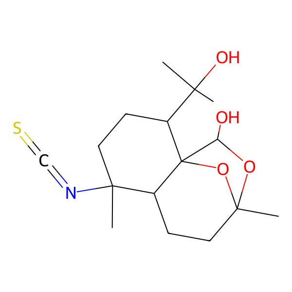 2D Structure of (1S,2S,5S,6S,9R,11S)-2-(2-hydroxypropan-2-yl)-5-isothiocyanato-5,9-dimethyl-10,12-dioxatricyclo[7.2.1.01,6]dodecan-11-ol