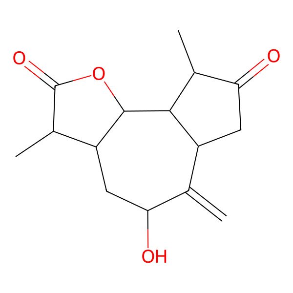 2D Structure of Azuleno(4,5-b)furan-2,8(3H,4H)-dione, octahydro-5-hydroxy-3,9-dimethyl-6-methylene-
