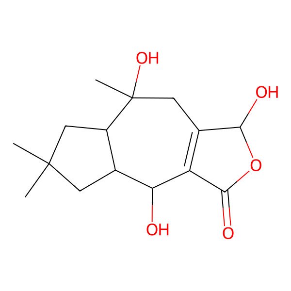 2D Structure of Azuleno[5,6-c]furan-3(1H)-one, 4,4a,5,6,7,7a,8,9-octahydro-1,4,8-trihydroxy-6,6,8-trimethyl-