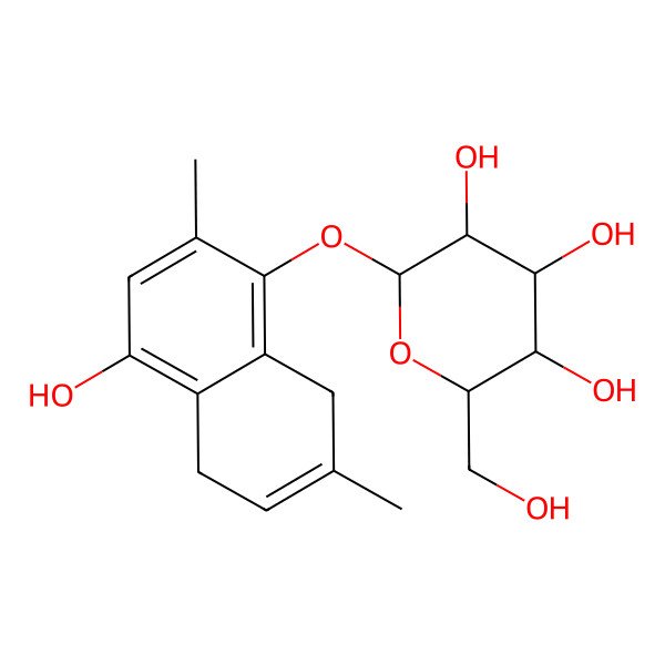 2D Structure of b-D-Glucopyranoside,5,8-dihydro-4-hydroxy-2,7-dimethyl-1-naphthalenyl