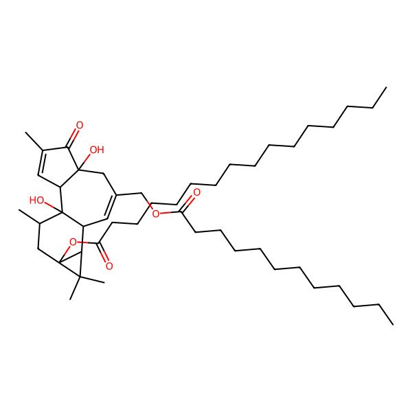 2D Structure of [8-(Dodecanoyloxymethyl)-1,6-dihydroxy-4,12,12,15-tetramethyl-5-oxo-13-tetracyclo[8.5.0.02,6.011,13]pentadeca-3,8-dienyl] hexadecanoate
