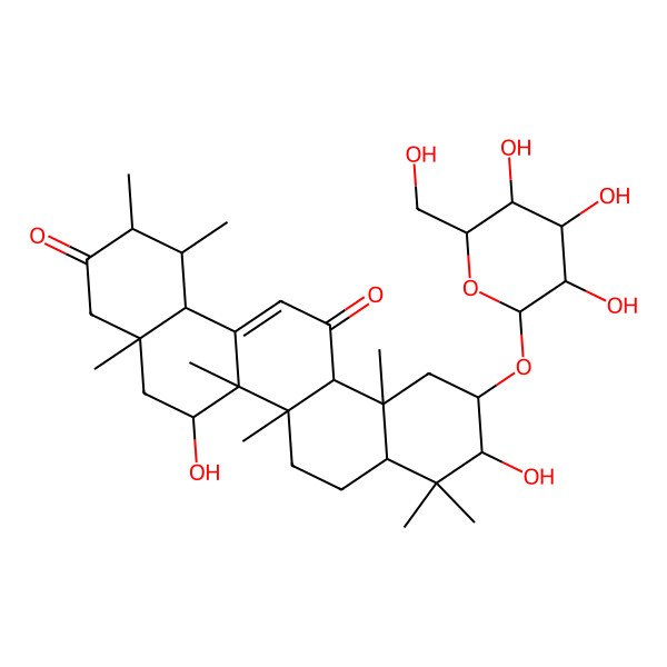 2D Structure of 6,10-dihydroxy-1,2,4a,6a,6b,9,9,12a-octamethyl-11-[3,4,5-trihydroxy-6-(hydroxymethyl)oxan-2-yl]oxy-2,4,5,6,6a,7,8,8a,10,11,12,14b-dodecahydro-1H-picene-3,13-dione