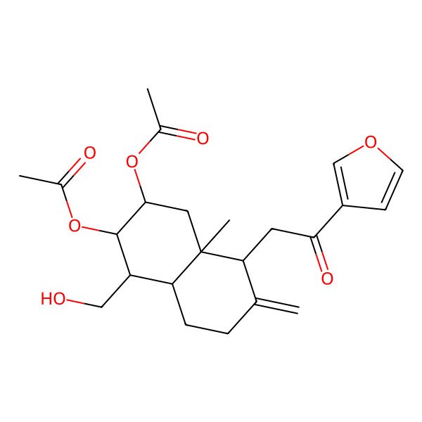 2D Structure of [(2R,3S,4R,4aR,8R,8aR)-3-acetyloxy-8-[2-(furan-3-yl)-2-oxoethyl]-4-(hydroxymethyl)-8a-methyl-7-methylidene-1,2,3,4,4a,5,6,8-octahydronaphthalen-2-yl] acetate