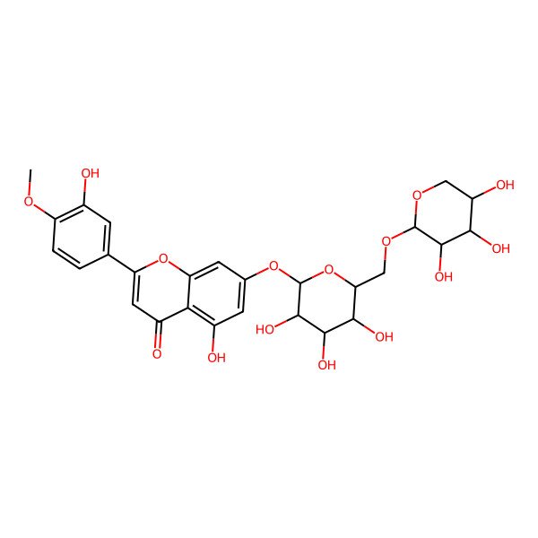2D Structure of 5-Hydroxy-2-(3-hydroxy-4-methoxyphenyl)-7-[3,4,5-trihydroxy-6-[(3,4,5-trihydroxyoxan-2-yl)oxymethyl]oxan-2-yl]oxychromen-4-one