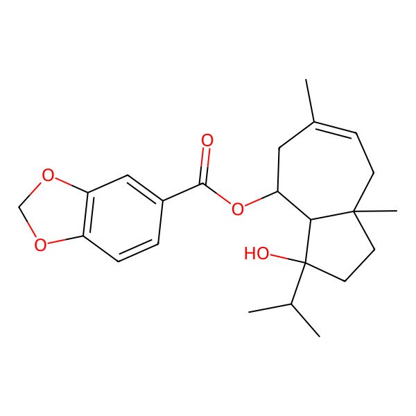 2D Structure of [(3R,3aS,4S,8aR)-3-hydroxy-6,8a-dimethyl-3-propan-2-yl-1,2,3a,4,5,8-hexahydroazulen-4-yl] 1,3-benzodioxole-5-carboxylate