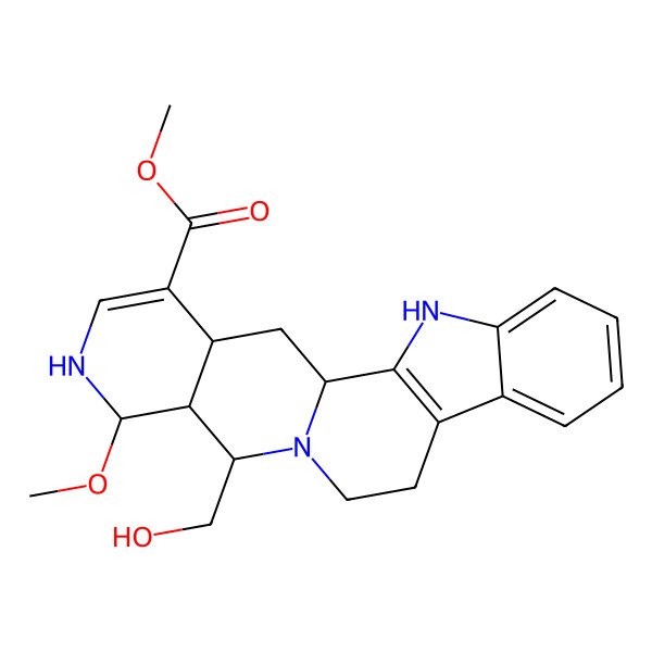 2D Structure of Methyl 14-(hydroxymethyl)-16-methoxy-3,13,17-triazapentacyclo[11.8.0.02,10.04,9.015,20]henicosa-2(10),4,6,8,18-pentaene-19-carboxylate