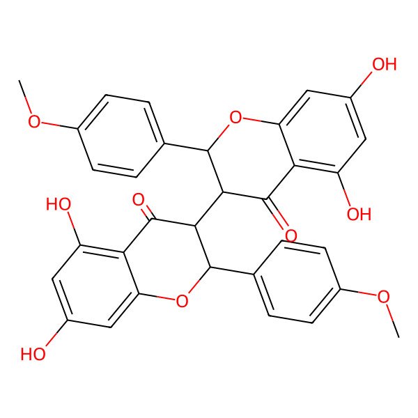 2D Structure of (2S,3R)-3-[(2R,3R)-5,7-dihydroxy-2-(4-methoxyphenyl)-4-oxo-2,3-dihydrochromen-3-yl]-5,7-dihydroxy-2-(4-methoxyphenyl)-2,3-dihydrochromen-4-one