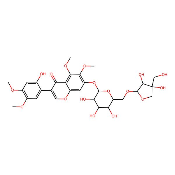 2D Structure of 7-[6-[[3,4-Dihydroxy-4-(hydroxymethyl)oxolan-2-yl]oxymethyl]-3,4,5-trihydroxyoxan-2-yl]oxy-3-(2-hydroxy-4,5-dimethoxyphenyl)-5,6-dimethoxychromen-4-one
