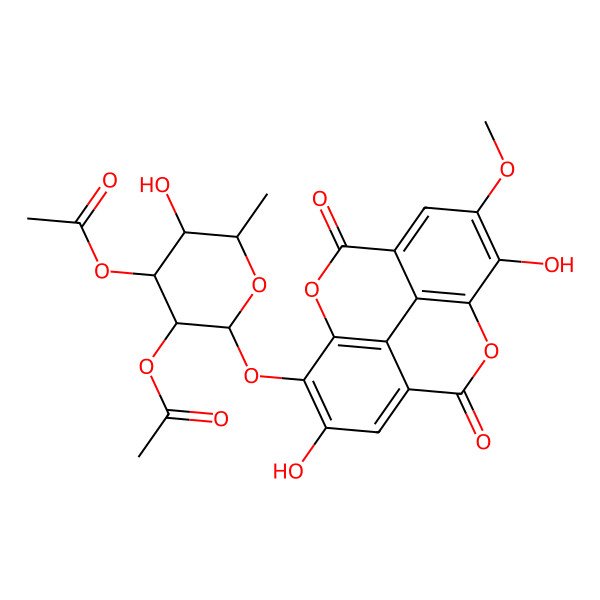 2D Structure of [(2S,3R,4R,5S,6S)-3-acetyloxy-2-[(6,14-dihydroxy-13-methoxy-3,10-dioxo-2,9-dioxatetracyclo[6.6.2.04,16.011,15]hexadeca-1(15),4,6,8(16),11,13-hexaen-7-yl)oxy]-5-hydroxy-6-methyloxan-4-yl] acetate