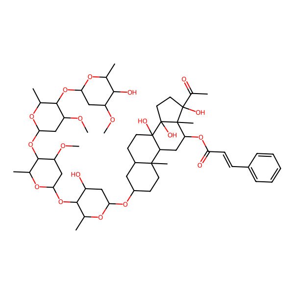 2D Structure of [17-Acetyl-8,14,17-trihydroxy-3-[4-hydroxy-5-[5-[5-(5-hydroxy-4-methoxy-6-methyloxan-2-yl)oxy-4-methoxy-6-methyloxan-2-yl]oxy-4-methoxy-6-methyloxan-2-yl]oxy-6-methyloxan-2-yl]oxy-10,13-dimethyl-1,2,3,4,5,6,7,9,11,12,15,16-dodecahydrocyclopenta[a]phenanthren-12-yl] 3-phenylprop-2-enoate