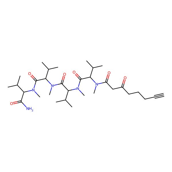2D Structure of N-[1-[[1-[[1-[(1-amino-3-methyl-1-oxobutan-2-yl)-methylamino]-3-methyl-1-oxobutan-2-yl]-methylamino]-3-methyl-1-oxobutan-2-yl]-methylamino]-3-methyl-1-oxobutan-2-yl]-N-methyl-3-oxooct-7-ynamide