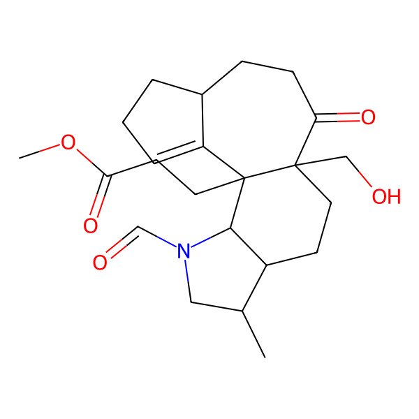 2D Structure of methyl 3-[(1R,6R,10R,13R,14S,17S)-16-formyl-10-(hydroxymethyl)-14-methyl-9-oxo-16-azatetracyclo[8.7.0.02,6.013,17]heptadec-2-en-1-yl]propanoate