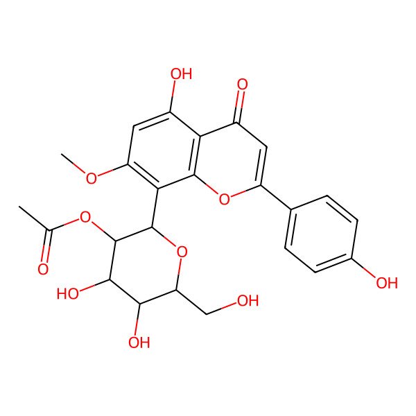 2D Structure of [(2S,3R,4S,5S,6R)-4,5-dihydroxy-2-[5-hydroxy-2-(4-hydroxyphenyl)-7-methoxy-4-oxochromen-8-yl]-6-(hydroxymethyl)oxan-3-yl] acetate