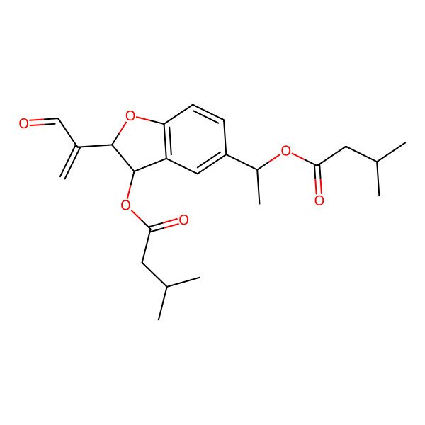 2D Structure of [5-[1-(3-Methylbutanoyloxy)ethyl]-2-(3-oxoprop-1-en-2-yl)-2,3-dihydro-1-benzofuran-3-yl] 3-methylbutanoate