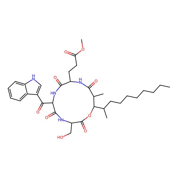 2D Structure of cyclo[DL-Glu(OMe)(OMe)-DL-Trp(b-oxo)-DL-Ser-ObAla(2-Me,3-dec-2-yl)]