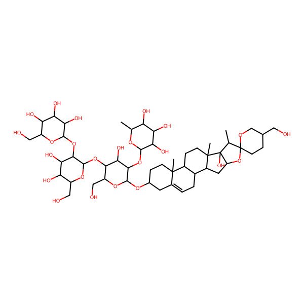 2D Structure of (2S,3R,4R,5R,6S)-2-[(2R,3R,4S,5S,6R)-5-[(2S,3R,4S,5S,6R)-4,5-dihydroxy-6-(hydroxymethyl)-3-[(2S,3R,4S,5S,6R)-3,4,5-trihydroxy-6-(hydroxymethyl)oxan-2-yl]oxyoxan-2-yl]oxy-4-hydroxy-2-[(1R,2S,4S,5'S,6R,7S,8S,9S,12S,13R,16S)-8-hydroxy-5'-(hydroxymethyl)-7,9,13-trimethylspiro[5-oxapentacyclo[10.8.0.02,9.04,8.013,18]icos-18-ene-6,2'-oxane]-16-yl]oxy-6-(hydroxymethyl)oxan-3-yl]oxy-6-methyloxane-3,4,5-triol