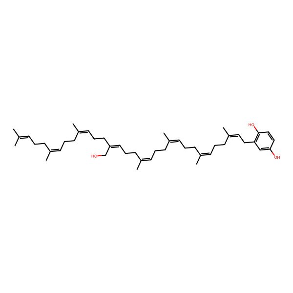 2D Structure of 2-[19-(Hydroxymethyl)-3,7,11,15,23,27,31-heptamethyldotriaconta-2,6,10,14,18,22,26,30-octaenyl]benzene-1,4-diol