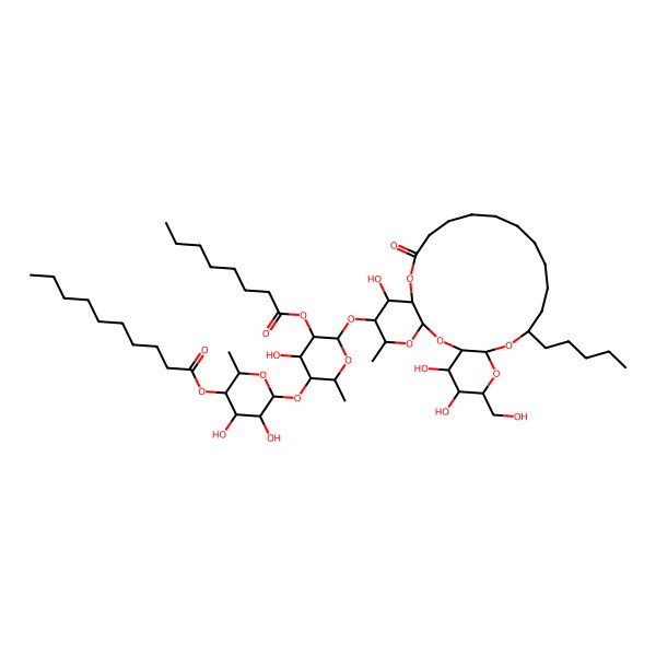 2D Structure of [4,5-Dihydroxy-6-[4-hydroxy-2-methyl-5-octanoyloxy-6-[[7,25,26-trihydroxy-24-(hydroxymethyl)-5-methyl-10-oxo-20-pentyl-2,4,9,21,23-pentaoxatricyclo[20.4.0.03,8]hexacosan-6-yl]oxy]oxan-3-yl]oxy-2-methyloxan-3-yl] decanoate