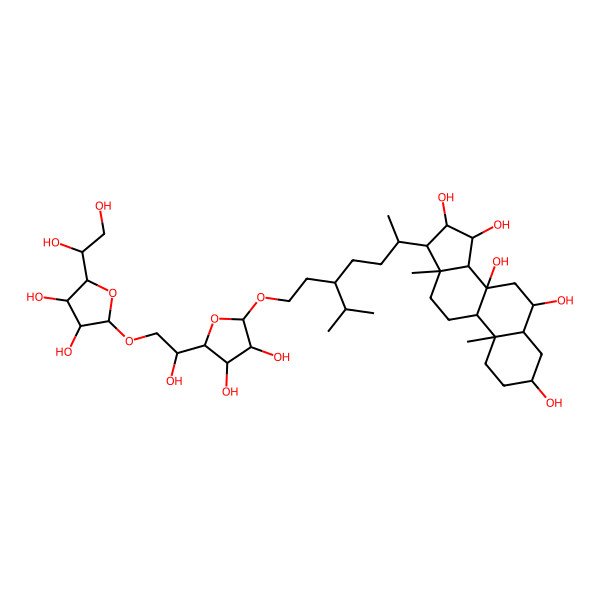 2D Structure of 17-[5-[2-[5-[2-[5-(1,2-Dihydroxyethyl)-3,4-dihydroxyoxolan-2-yl]oxy-1-hydroxyethyl]-3,4-dihydroxyoxolan-2-yl]oxyethyl]-6-methylheptan-2-yl]-10,13-dimethyl-1,2,3,4,5,6,7,9,11,12,14,15,16,17-tetradecahydrocyclopenta[a]phenanthrene-3,6,8,15,16-pentol