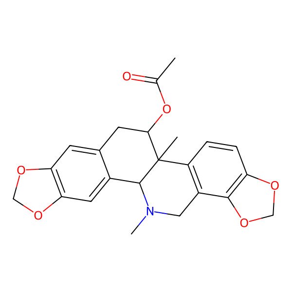 2D Structure of (13,24-Dimethyl-5,7,18,20-tetraoxa-24-azahexacyclo[11.11.0.02,10.04,8.014,22.017,21]tetracosa-2,4(8),9,14(22),15,17(21)-hexaen-12-yl) acetate