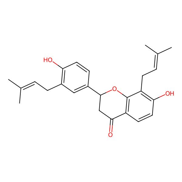 2D Structure of (2R)-7-hydroxy-2-[4-hydroxy-3-(3-methylbut-2-enyl)phenyl]-8-(3-methylbut-2-enyl)-2,3-dihydrochromen-4-one
