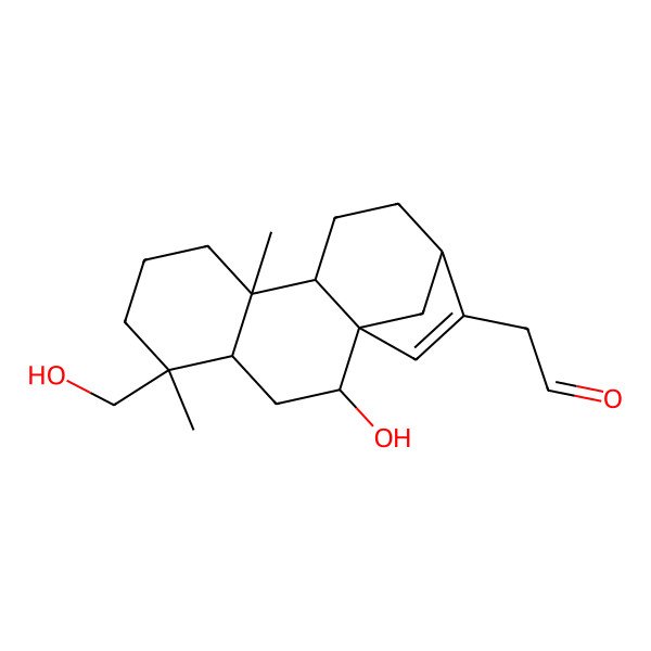 2D Structure of 2-[2-Hydroxy-5-(hydroxymethyl)-5,9-dimethyl-14-tetracyclo[11.2.1.01,10.04,9]hexadec-14-enyl]acetaldehyde