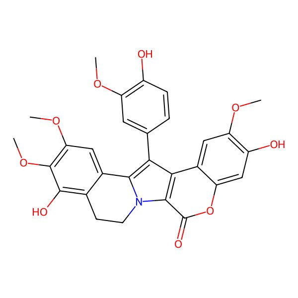 2D Structure of 7,18-Dihydroxy-12-(4-hydroxy-3-methoxyphenyl)-8,16,17-trimethoxy-4-oxa-1-azapentacyclo[11.8.0.02,11.05,10.014,19]henicosa-2(11),5,7,9,12,14,16,18-octaen-3-one