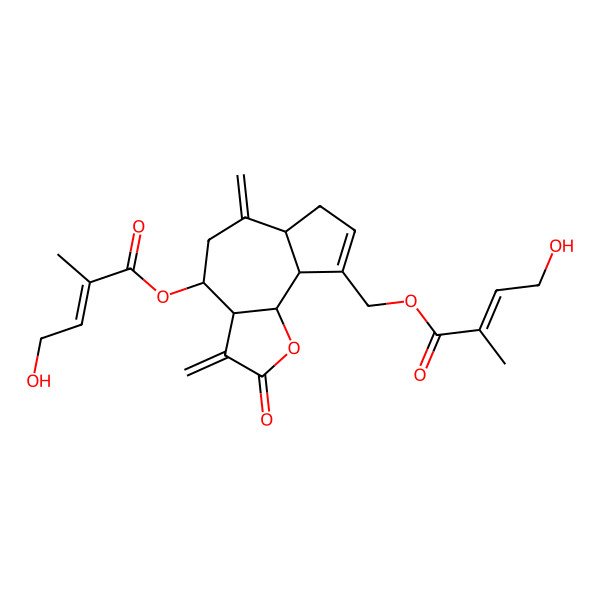 2D Structure of [4-(4-hydroxy-2-methylbut-2-enoyl)oxy-3,6-dimethylidene-2-oxo-4,5,6a,7,9a,9b-hexahydro-3aH-azuleno[8,7-b]furan-9-yl]methyl 4-hydroxy-2-methylbut-2-enoate