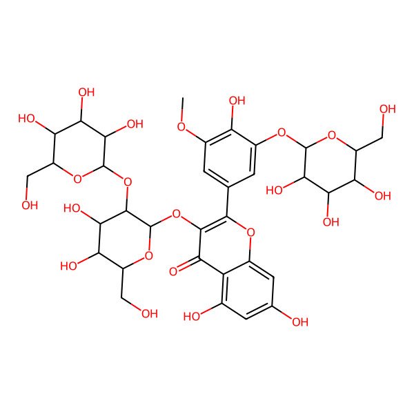 2D Structure of 3-[4,5-Dihydroxy-6-(hydroxymethyl)-3-[3,4,5-trihydroxy-6-(hydroxymethyl)oxan-2-yl]oxyoxan-2-yl]oxy-5,7-dihydroxy-2-[4-hydroxy-3-methoxy-5-[3,4,5-trihydroxy-6-(hydroxymethyl)oxan-2-yl]oxyphenyl]chromen-4-one