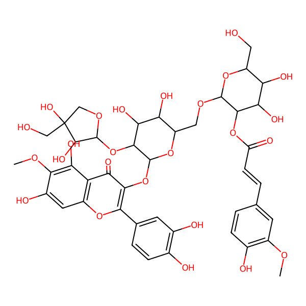 2D Structure of [(2R,3R,4S,5R,6R)-2-[[(2R,3R,4S,5R,6S)-5-[(2S,3S,4R)-3,4-dihydroxy-4-(hydroxymethyl)oxolan-2-yl]oxy-6-[2-(3,4-dihydroxyphenyl)-5,7-dihydroxy-6-methoxy-4-oxochromen-3-yl]oxy-3,4-dihydroxyoxan-2-yl]methoxy]-4,5-dihydroxy-6-(hydroxymethyl)oxan-3-yl] (E)-3-(4-hydroxy-3-methoxyphenyl)prop-2-enoate