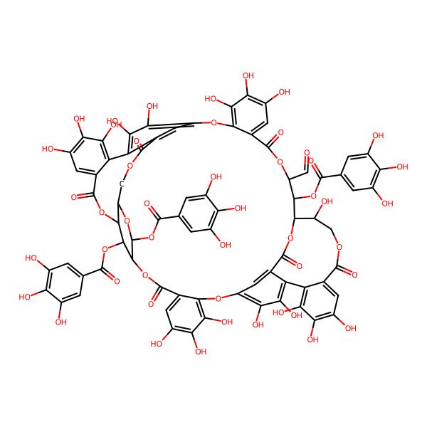 2D Structure of [(11R,12S,13R,14S,37S,38R,40R,41S,58S)-11-formyl-4,5,6,14,20,21,22,25,26,30,31,32,46,47,48,51,52-heptadecahydroxy-9,17,35,43,55,61-hexaoxo-38,58-bis[(3,4,5-trihydroxybenzoyl)oxy]-2,10,16,28,36,39,42,56,62-nonaoxadecacyclo[38.12.5.413,27.137,41.03,8.018,23.029,34.044,49.050,54.024,60]dohexaconta-1(52),3,5,7,18,20,22,24,26,29,31,33,44,46,48,50,53,59-octadecaen-12-yl] 3,4,5-trihydroxybenzoate