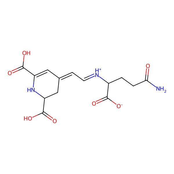 2D Structure of 5-amino-2-[(2Z)-2-(2,6-dicarboxy-2,3-dihydro-1H-pyridin-4-ylidene)ethylidene]azaniumyl-5-oxopentanoate