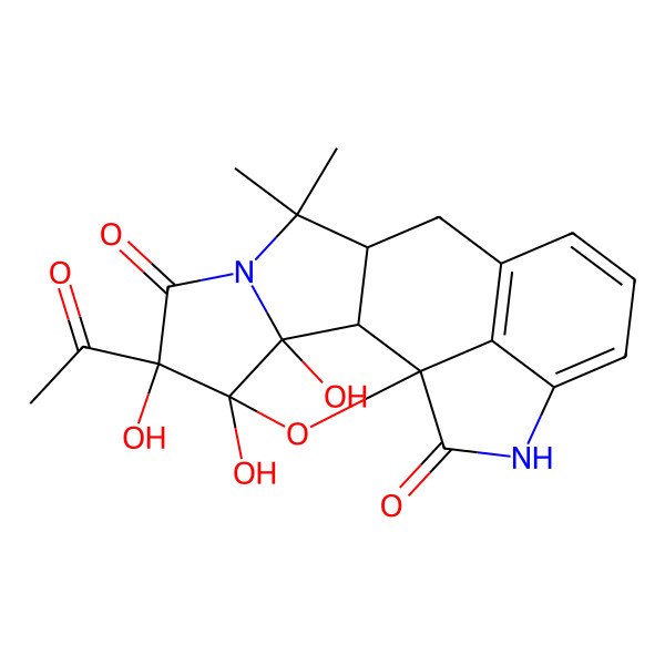 2D Structure of 5-Acetyl-3,4,5-trihydroxy-8,8-dimethyl-19-oxa-7,16-diazahexacyclo[9.6.1.11,4.02,9.03,7.015,18]nonadeca-11(18),12,14-triene-6,17-dione