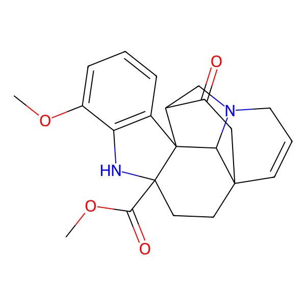2D Structure of Methyl 7-methoxy-17-oxo-5,14-diazahexacyclo[12.4.3.01,13.04,12.06,11.012,16]henicosa-6(11),7,9,19-tetraene-4-carboxylate