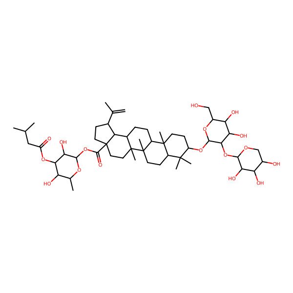 2D Structure of [3,5-Dihydroxy-6-methyl-4-(3-methylbutanoyloxy)oxan-2-yl] 9-[4,5-dihydroxy-6-(hydroxymethyl)-3-(3,4,5-trihydroxyoxan-2-yl)oxyoxan-2-yl]oxy-5a,5b,8,8,11a-pentamethyl-1-prop-1-en-2-yl-1,2,3,4,5,6,7,7a,9,10,11,11b,12,13,13a,13b-hexadecahydrocyclopenta[a]chrysene-3a-carboxylate