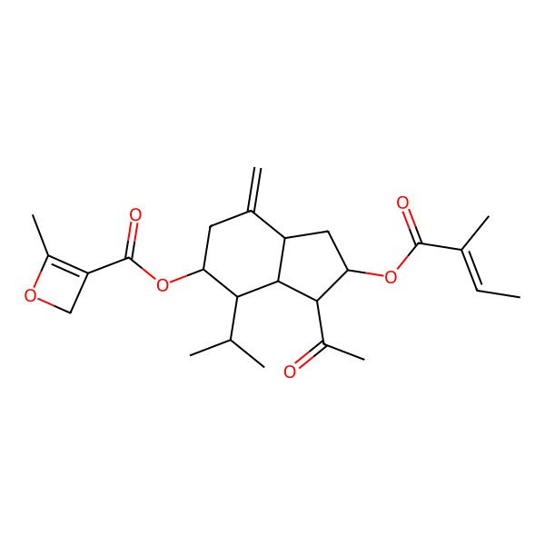 2D Structure of [(2S,3R,3aR,4S,5R,7aR)-3-acetyl-2-[(Z)-2-methylbut-2-enoyl]oxy-7-methylidene-4-propan-2-yl-1,2,3,3a,4,5,6,7a-octahydroinden-5-yl] 4-methyl-2H-oxete-3-carboxylate