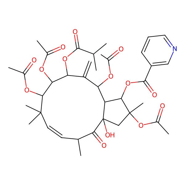 2D Structure of [2,9,10,13-Tetraacetyloxy-3a-hydroxy-2,5,8,8-tetramethyl-12-methylidene-11-(2-methylpropanoyloxy)-4-oxo-1,3,5,9,10,11,13,13a-octahydrocyclopenta[12]annulen-1-yl] pyridine-3-carboxylate