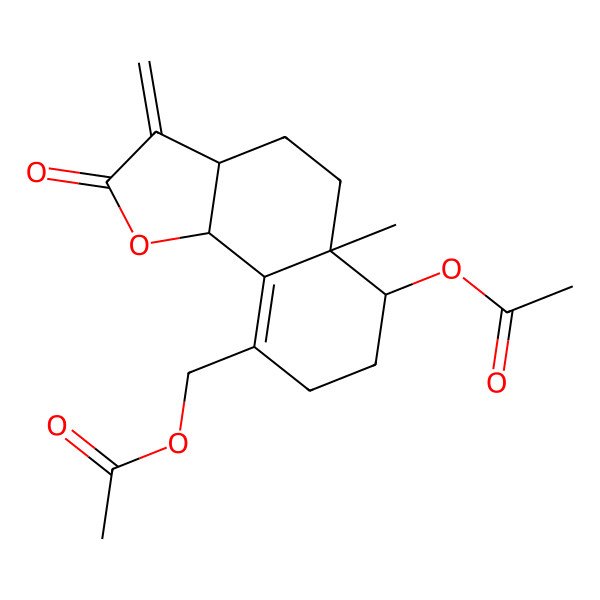 2D Structure of (6-acetyloxy-5a-methyl-3-methylidene-2-oxo-4,5,6,7,8,9b-hexahydro-3aH-benzo[g][1]benzofuran-9-yl)methyl acetate