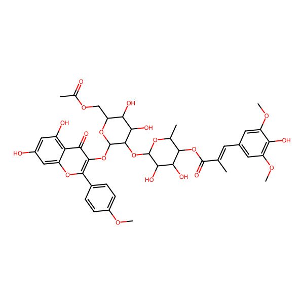 2D Structure of [6-[6-(Acetyloxymethyl)-2-[5,7-dihydroxy-2-(4-methoxyphenyl)-4-oxochromen-3-yl]oxy-4,5-dihydroxyoxan-3-yl]oxy-4,5-dihydroxy-2-methyloxan-3-yl] 3-(4-hydroxy-3,5-dimethoxyphenyl)-2-methylprop-2-enoate