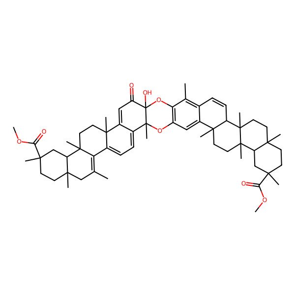 2D Structure of Dimethyl 24-hydroxy-3,9,11,14,17,20,27,32,35,38,41,44-dodecamethyl-23-oxo-2,25-dioxaundecacyclo[24.20.0.03,24.04,21.07,20.08,17.011,16.028,45.031,44.032,41.035,40]hexatetraconta-1(26),4,6,8,21,27,29,45-octaene-14,38-dicarboxylate