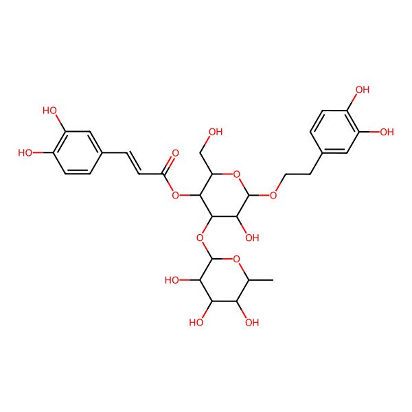 2D Structure of [(2R,3R,4R,5R,6R)-6-[2-(3,4-dihydroxyphenyl)ethoxy]-5-hydroxy-2-(hydroxymethyl)-4-[(2S,3S,4R,5R,6S)-3,4,5-trihydroxy-6-methyloxan-2-yl]oxyoxan-3-yl] (E)-3-(3,4-dihydroxyphenyl)prop-2-enoate