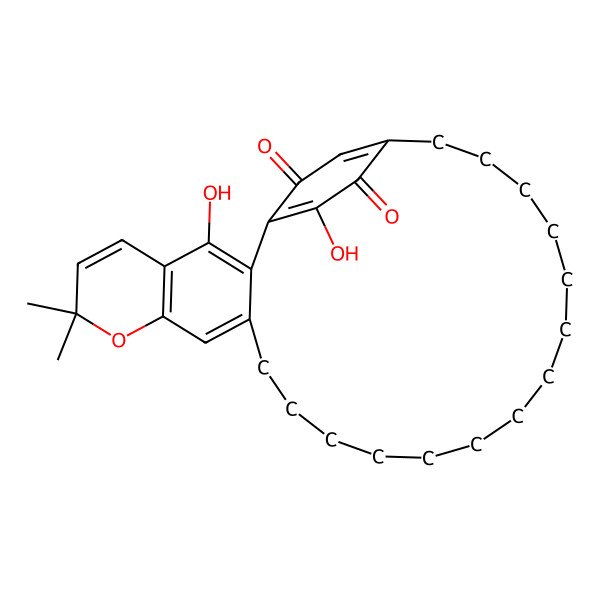 2D Structure of 3,28-Dihydroxy-7,7-dimethyl-8-oxatetracyclo[24.2.2.02,11.04,9]triaconta-1(28),2,4(9),5,10,26(30)-hexaene-27,29-dione