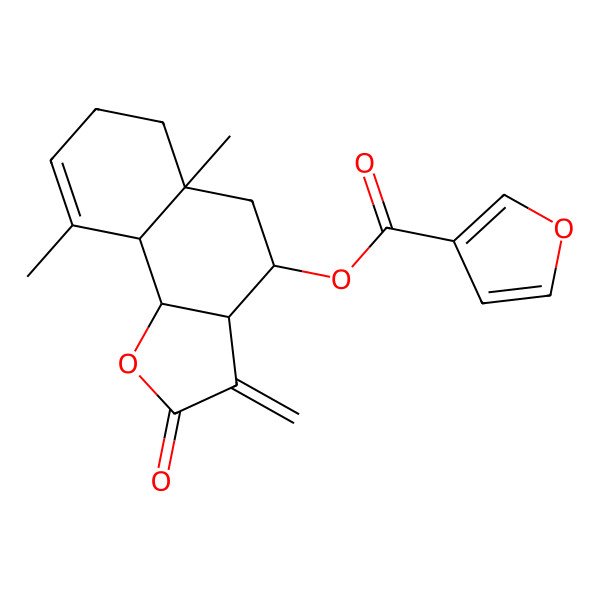 2D Structure of (5a,9-dimethyl-3-methylidene-2-oxo-4,5,6,7,9a,9b-hexahydro-3aH-benzo[g][1]benzofuran-4-yl) furan-3-carboxylate